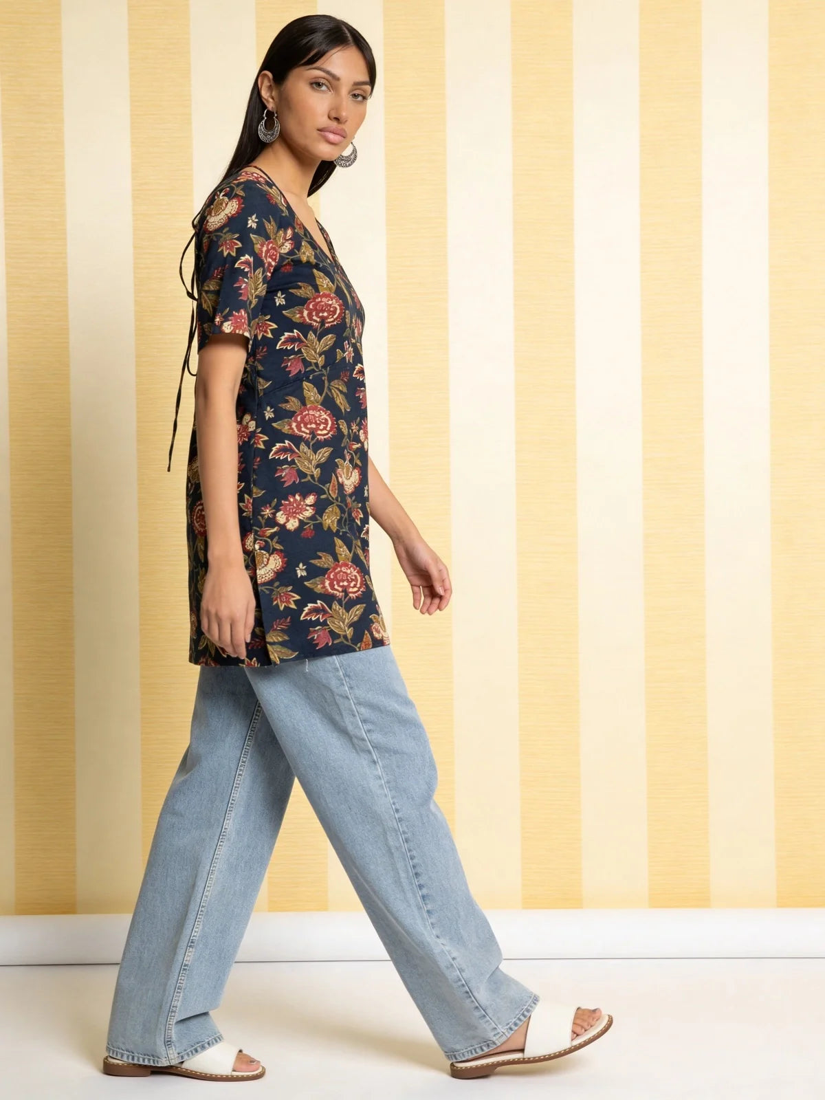 Buy Blue Cotton Printed Straight Kurti-Navy Blue