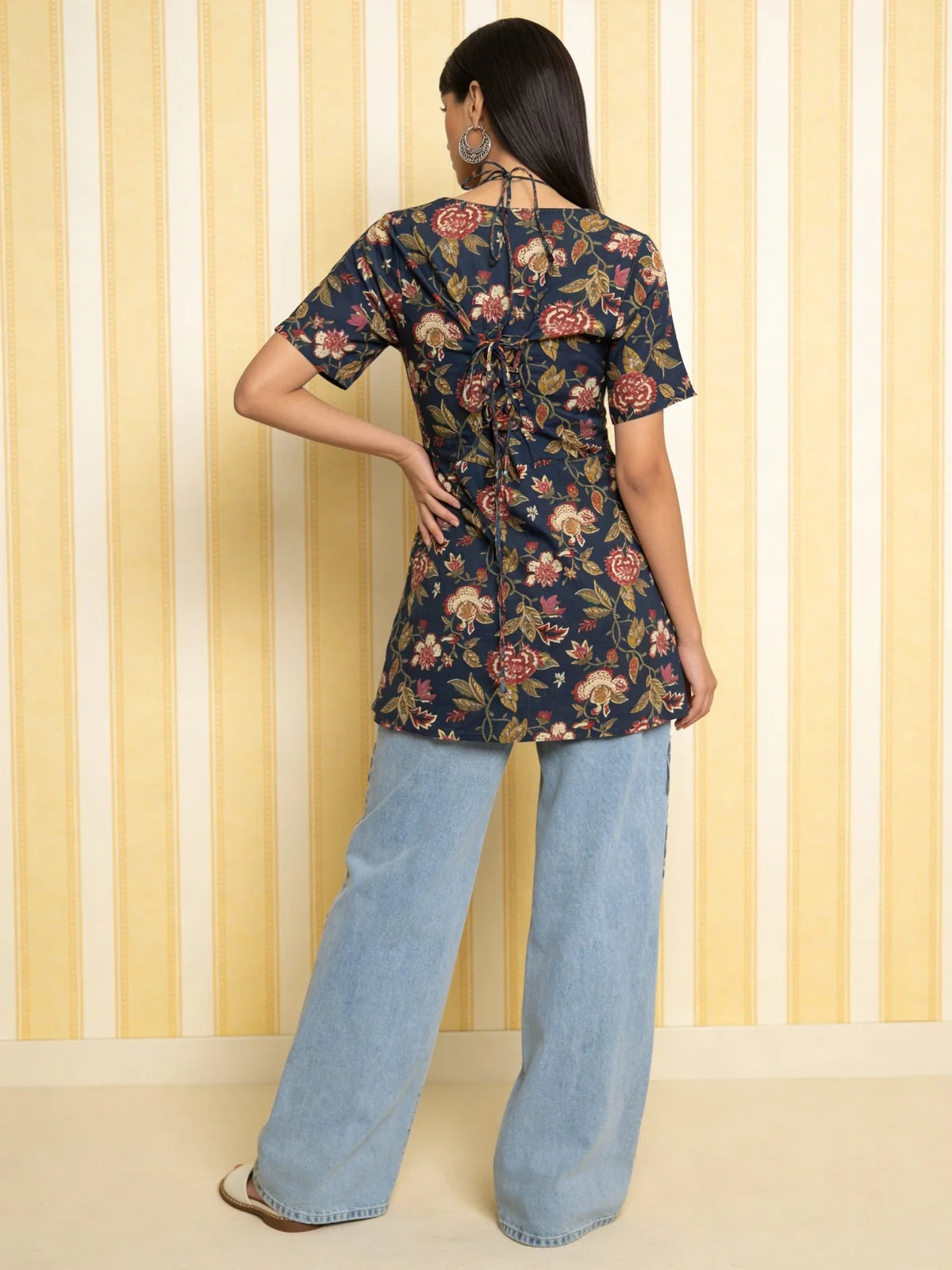 Buy Blue Cotton Printed Straight Kurti-Navy Blue
