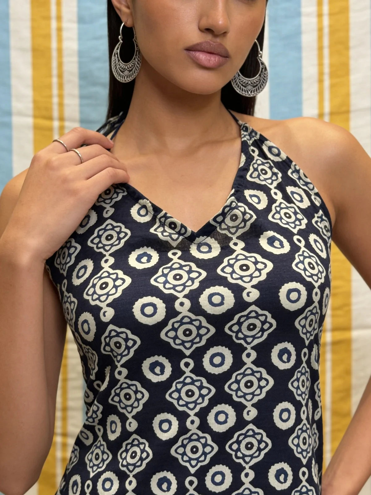 Buy Navy Blue Cotton Printed Straight Top-Navy Blue