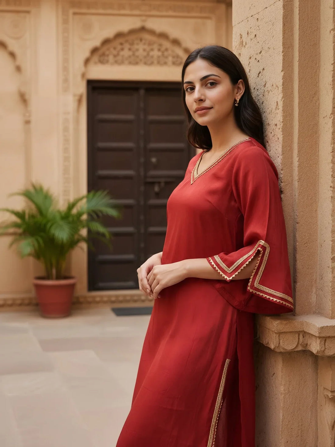 Buy Poly Viscose Embroidered Straight Calf Length Kurta with Pant-Pink