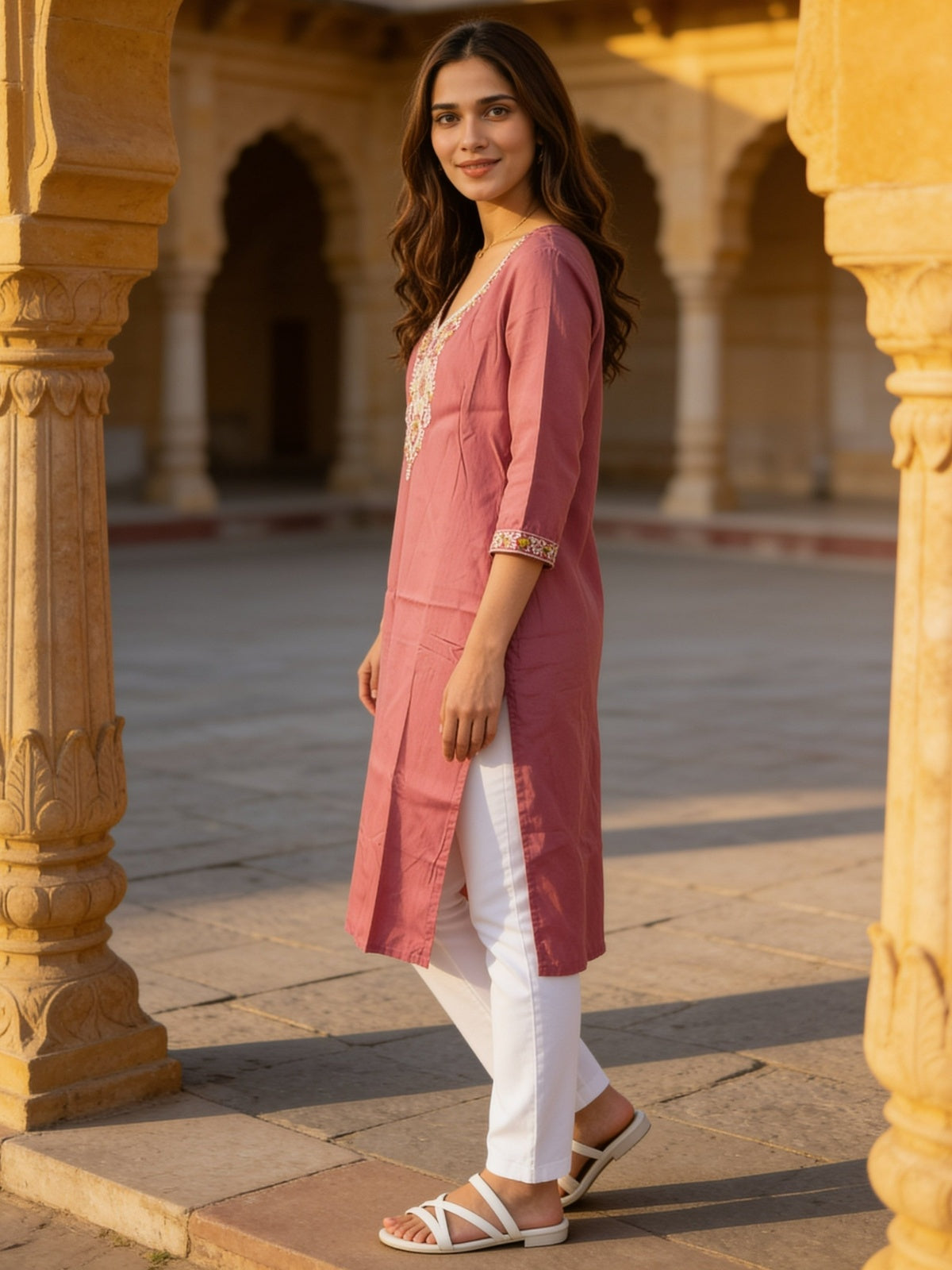Rayon Embroidered Straight Calf Length Kurta