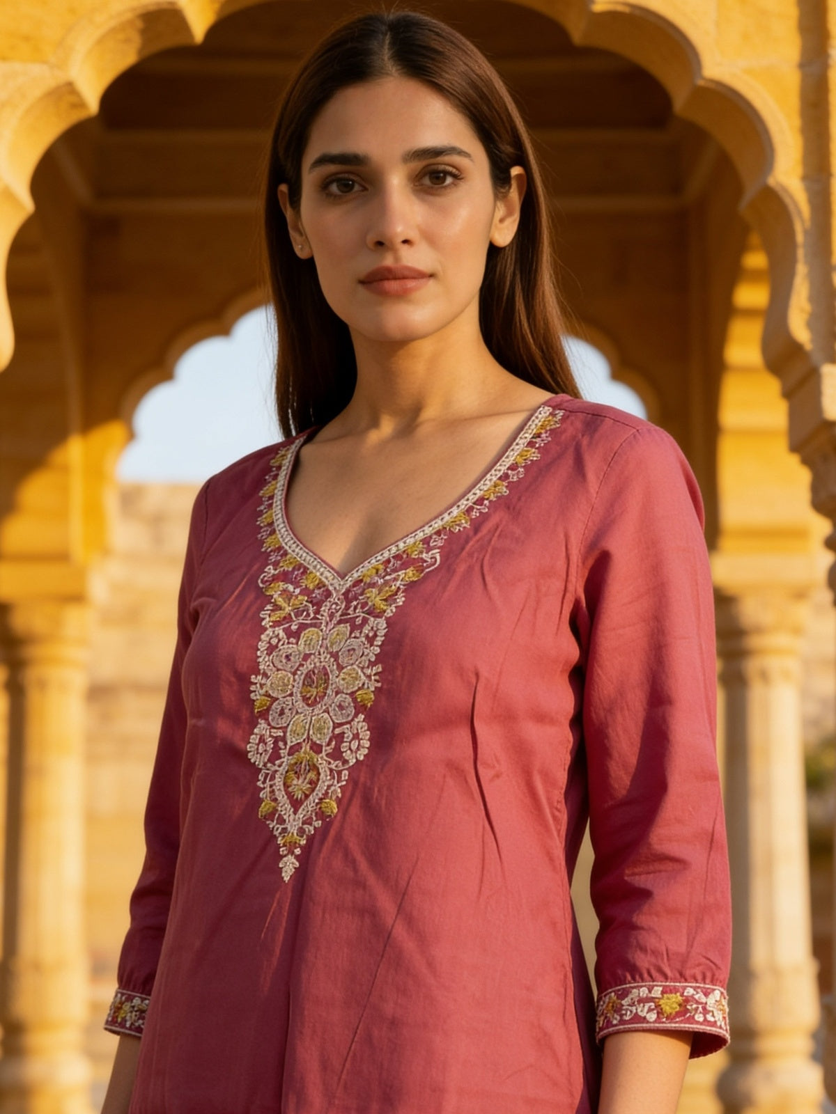 Rayon Embroidered Straight Calf Length Kurta