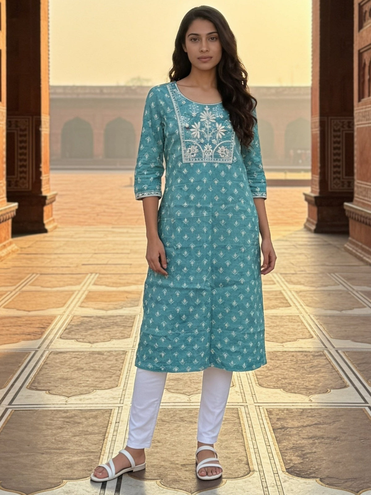 Rayon Embroidered Straight Calf Length Kurta