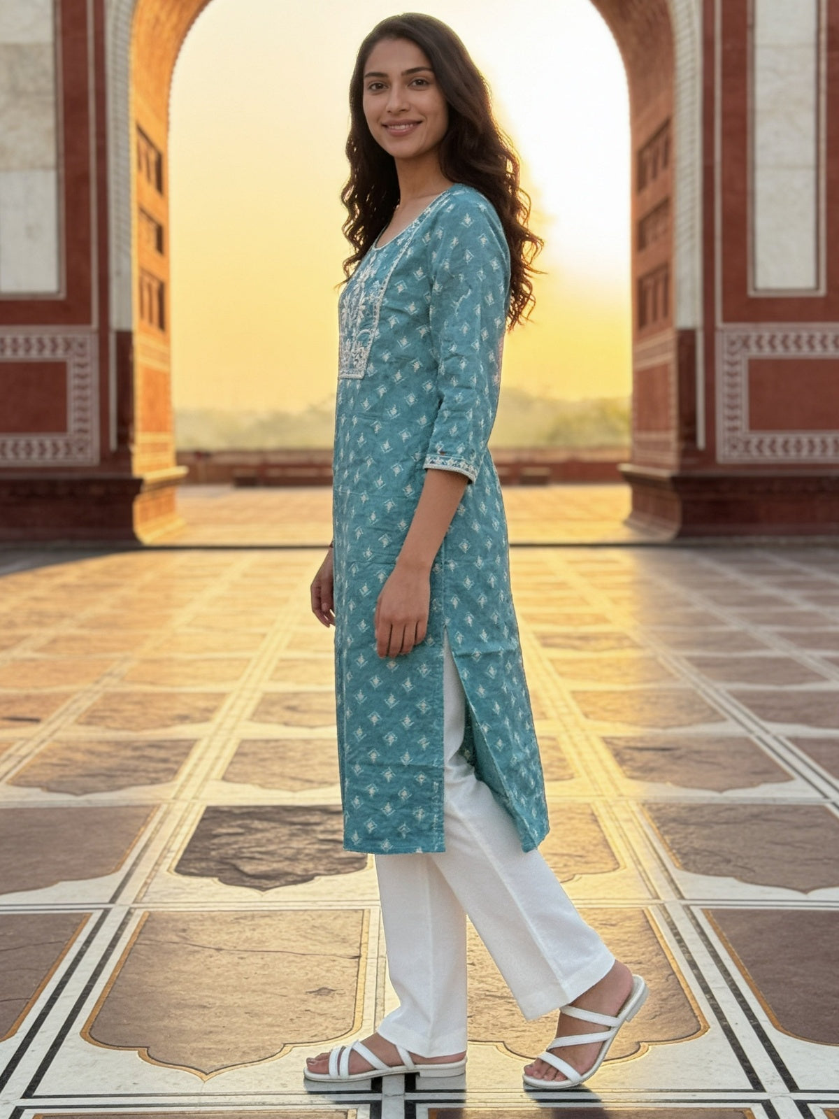 Rayon Embroidered Straight Calf Length Kurta