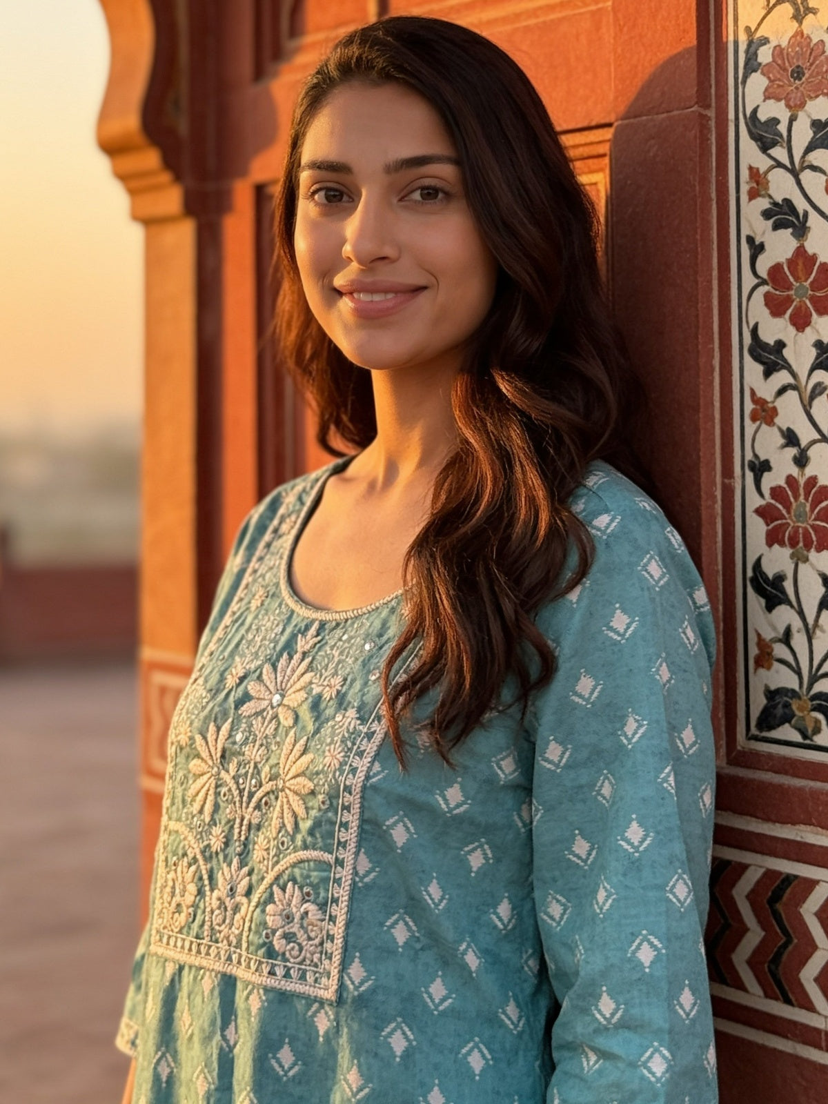 Buy Rayon Embroidered Straight Calf Length Kurta-Turquoise