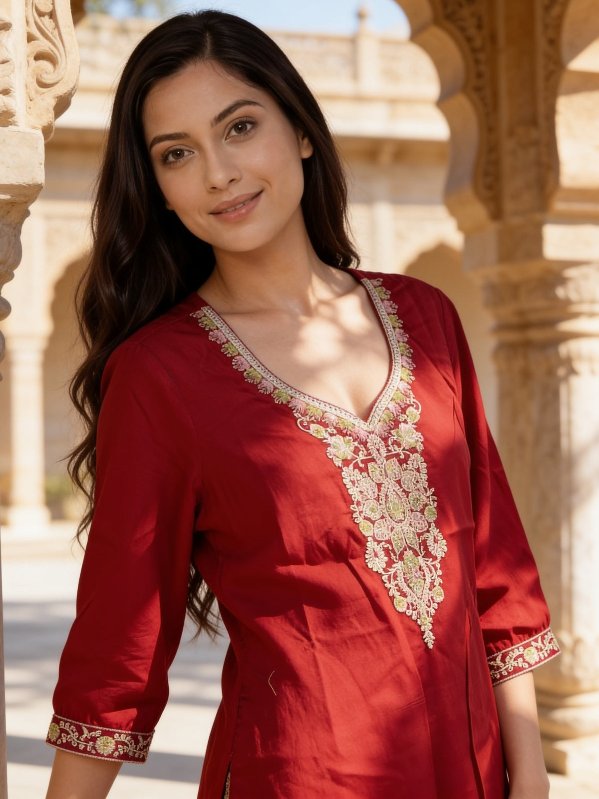 Rayon Embroidered Straight Calf Length Kurta