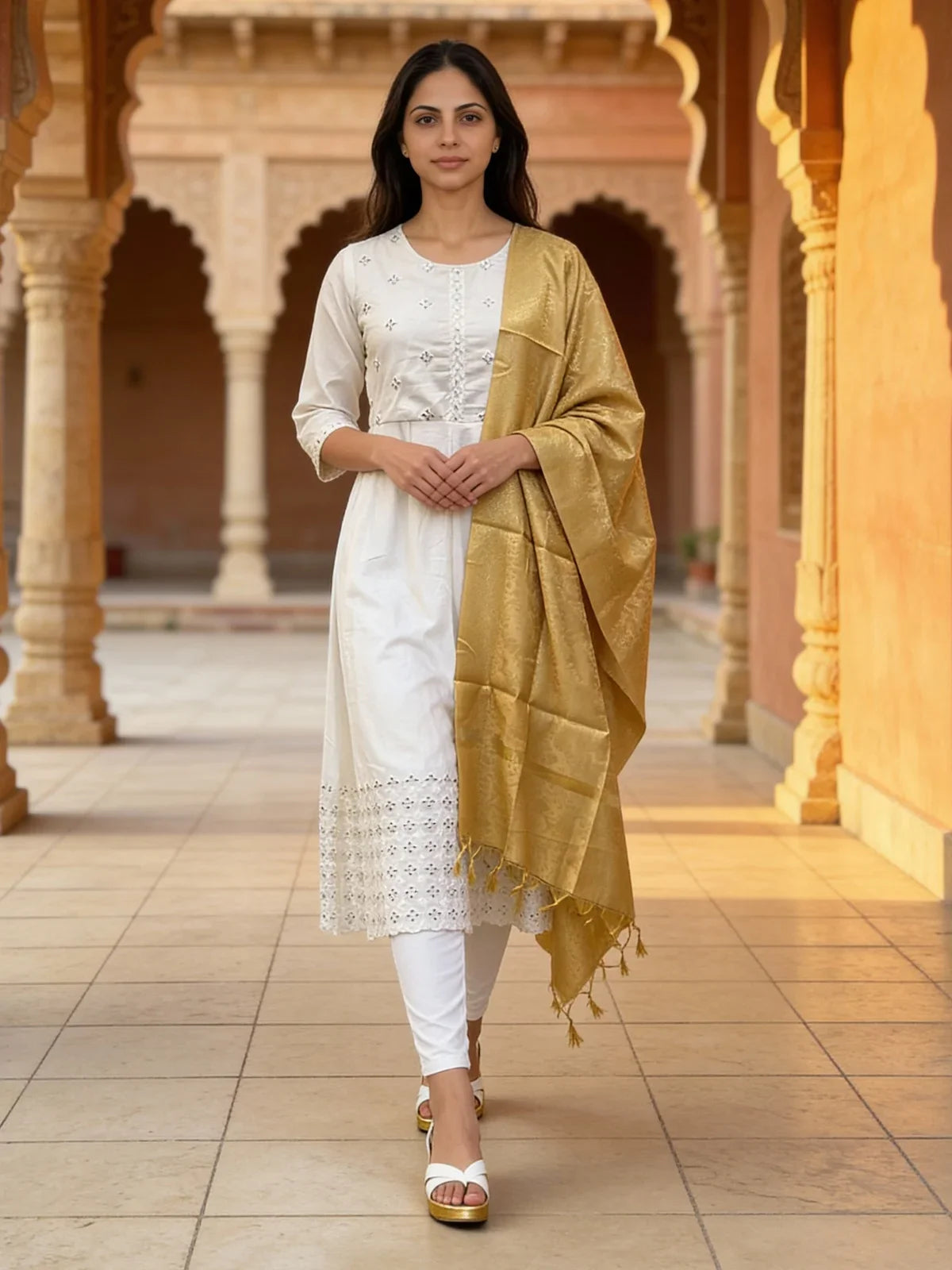 Buy Art Silk Self Design Dupatta-Gold