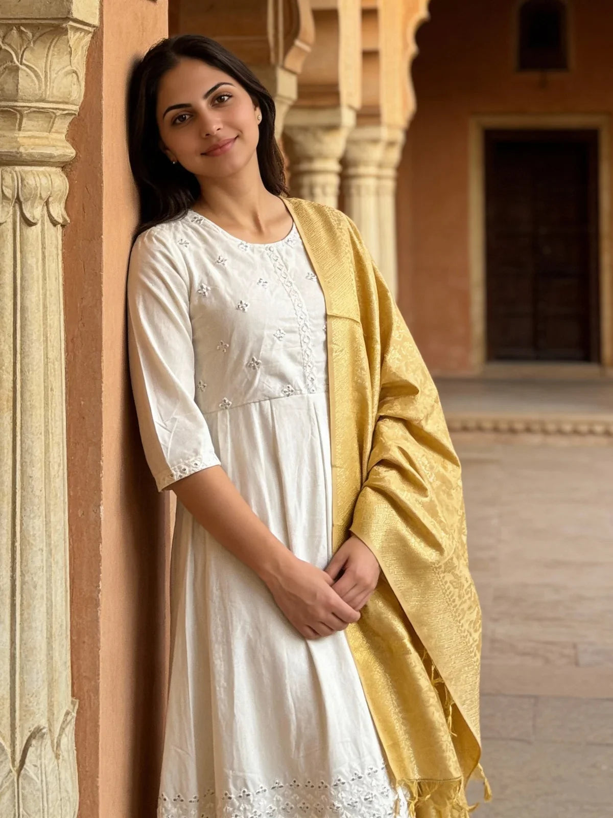 Buy Art Silk Self Design Dupatta-Gold