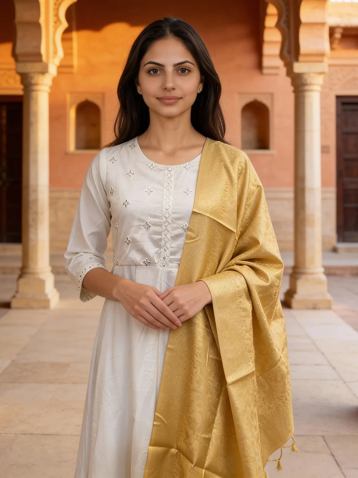 Buy Art Silk Self Design Dupatta-Gold