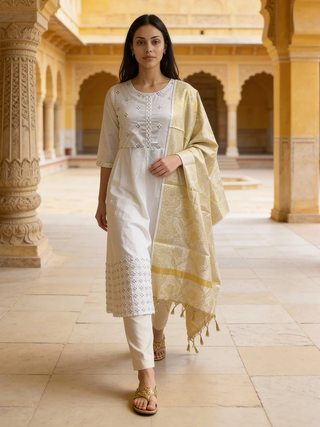Buy Art Silk Self Design Dupatta-Off White