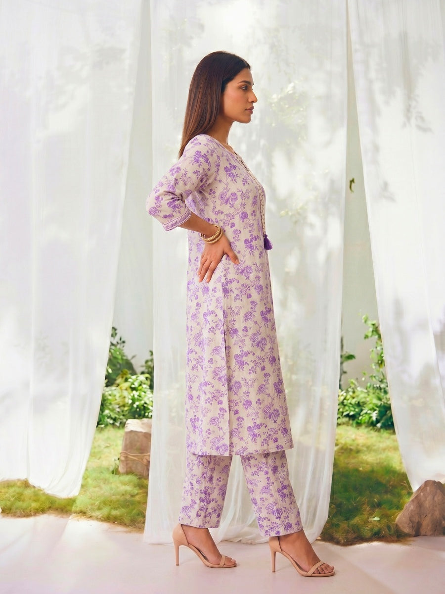 Printed Straight Calf Length Kurta With Pant