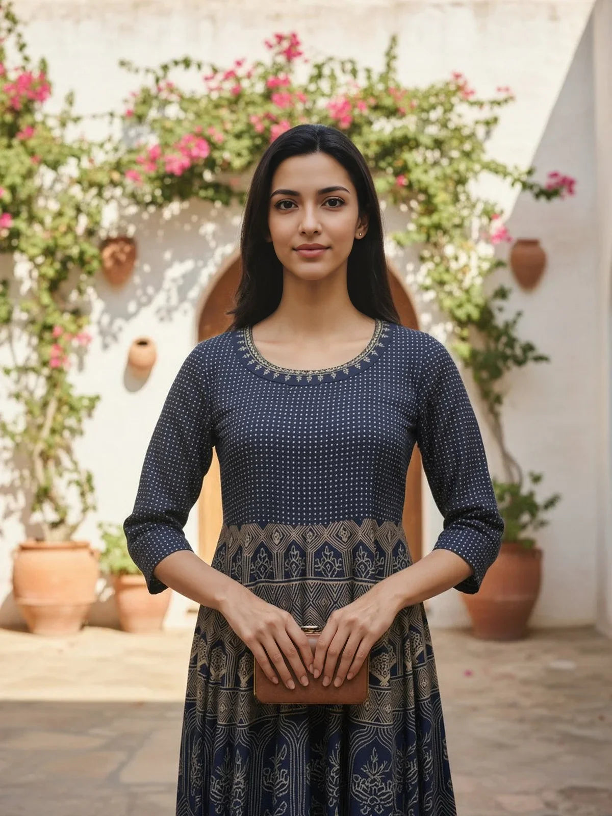 Buy Rayon Embroidered Anarkali Ankle Length Kurta-Blue