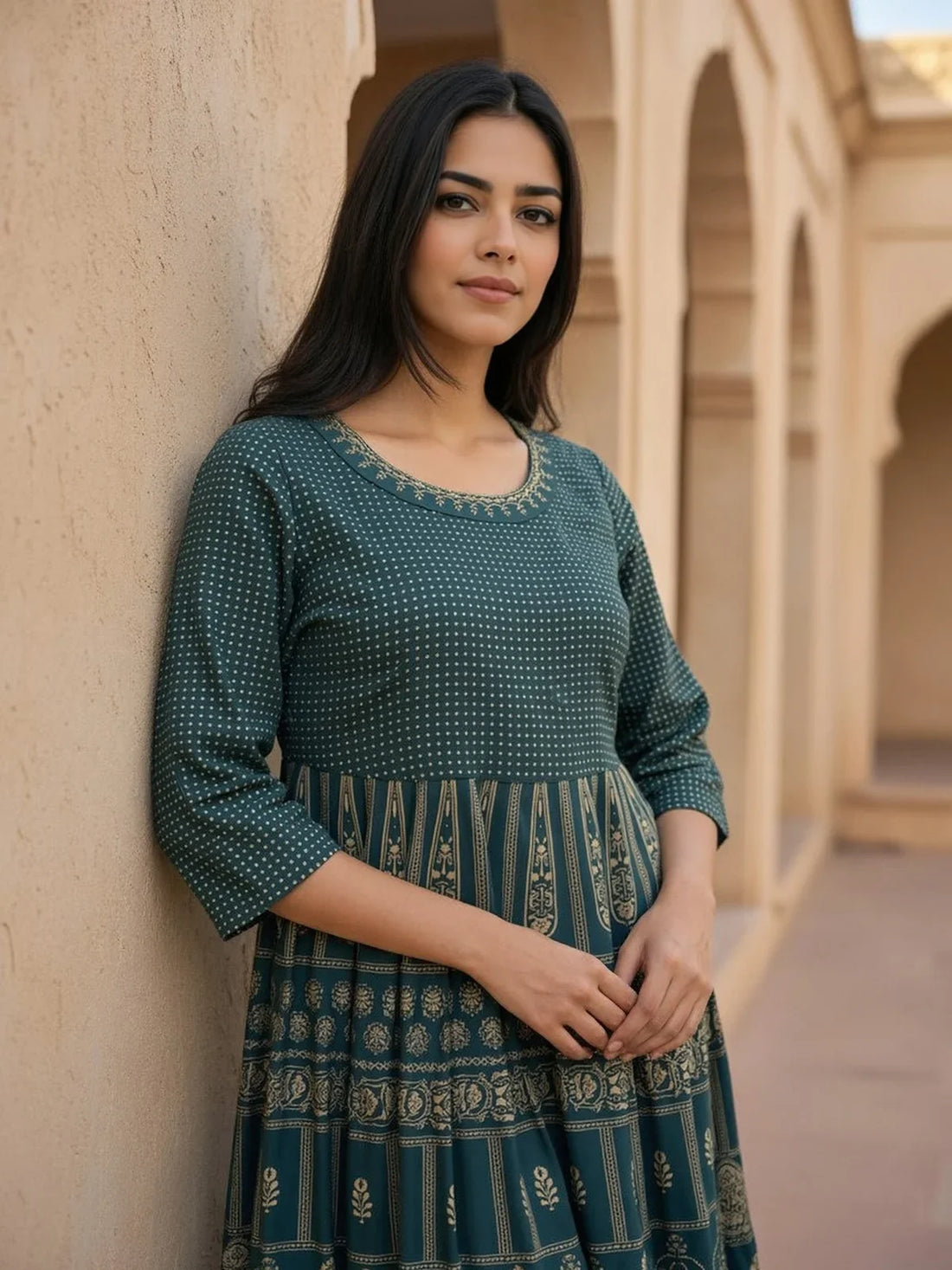 Buy Rayon Embroidered Anarkali Ankle Length Kurta-Teal