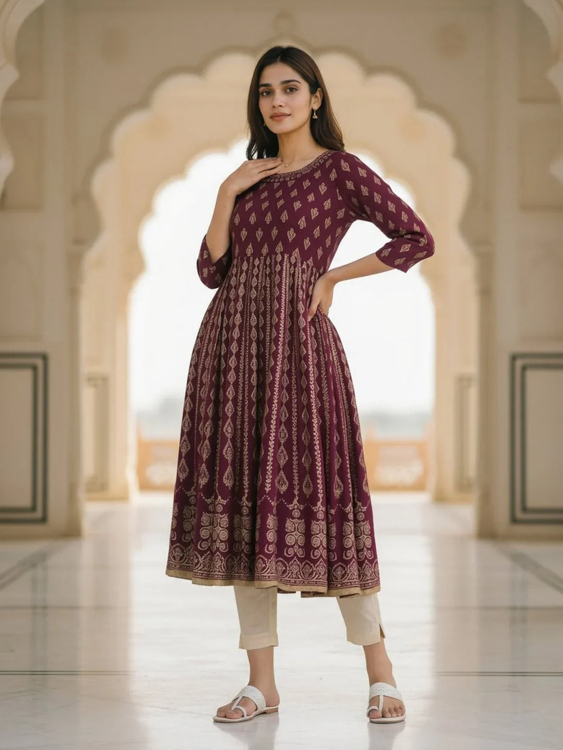 Buy Rayon Embroidered Anarkali Ankle Length Kurta-Magenta