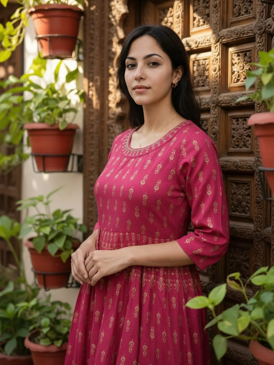 Buy Rayon Embroidered Anarkali Ankle Length Kurta-Pink