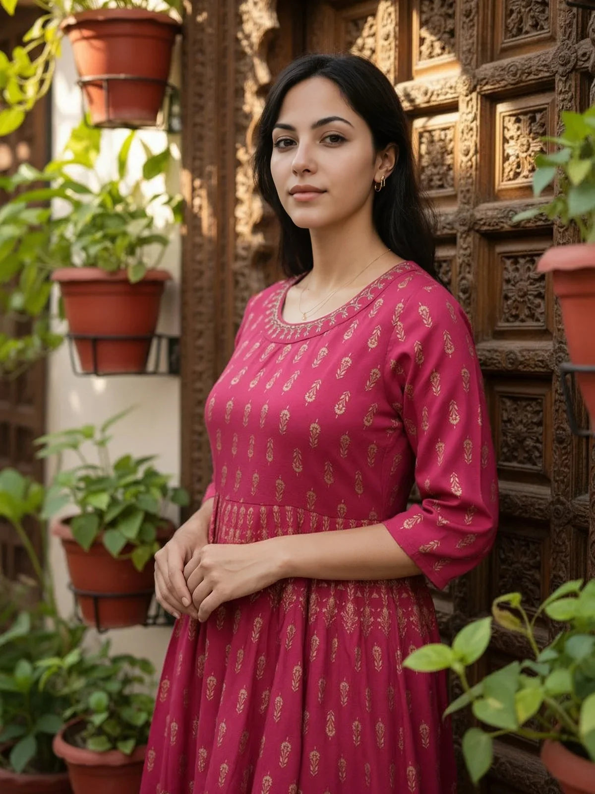 Buy Rayon Embroidered Anarkali Ankle Length Kurta-Pink