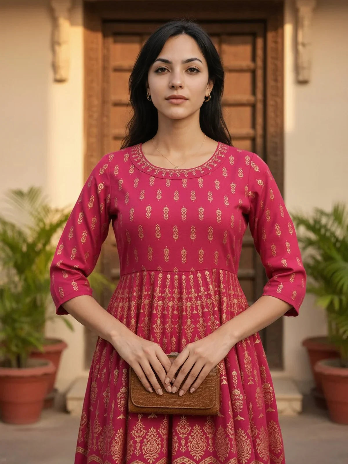 Buy Rayon Embroidered Anarkali Ankle Length Kurta-Pink