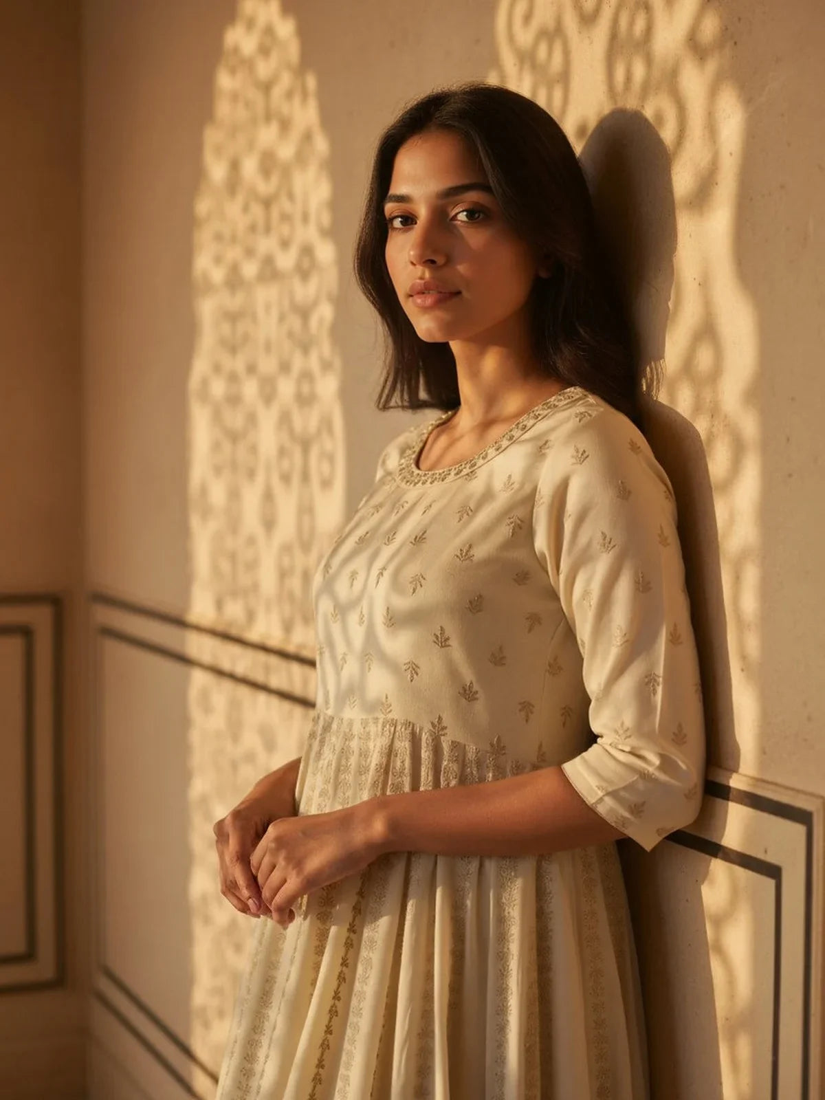 Buy Rayon Embroidered Anarkali Ankle Length Kurta-Cream