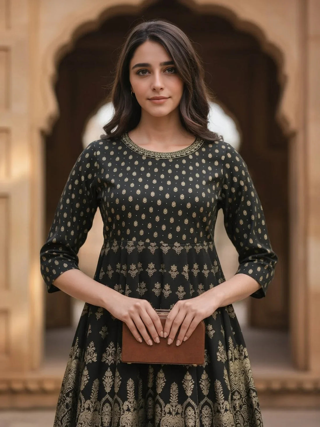 Buy Rayon Embroidered Anarkali Ankle Length Kurta-Black