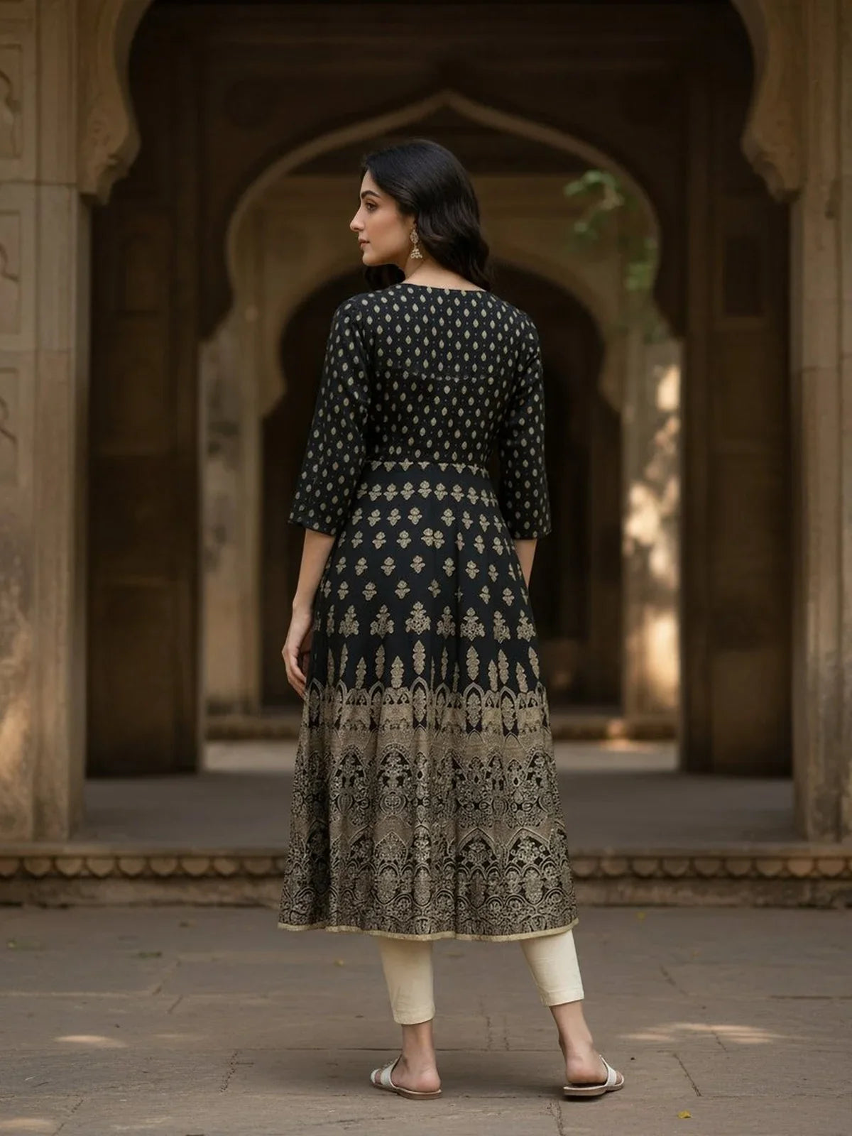 Buy Rayon Embroidered Anarkali Ankle Length Kurta-Black