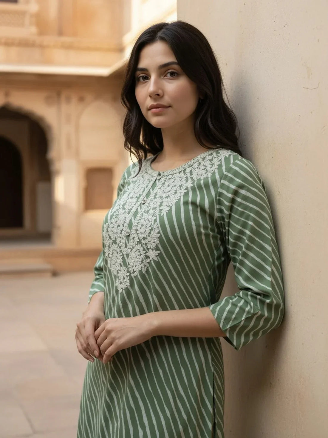 Buy Cotton Embroidered Straight Calf Length Kurta-Green