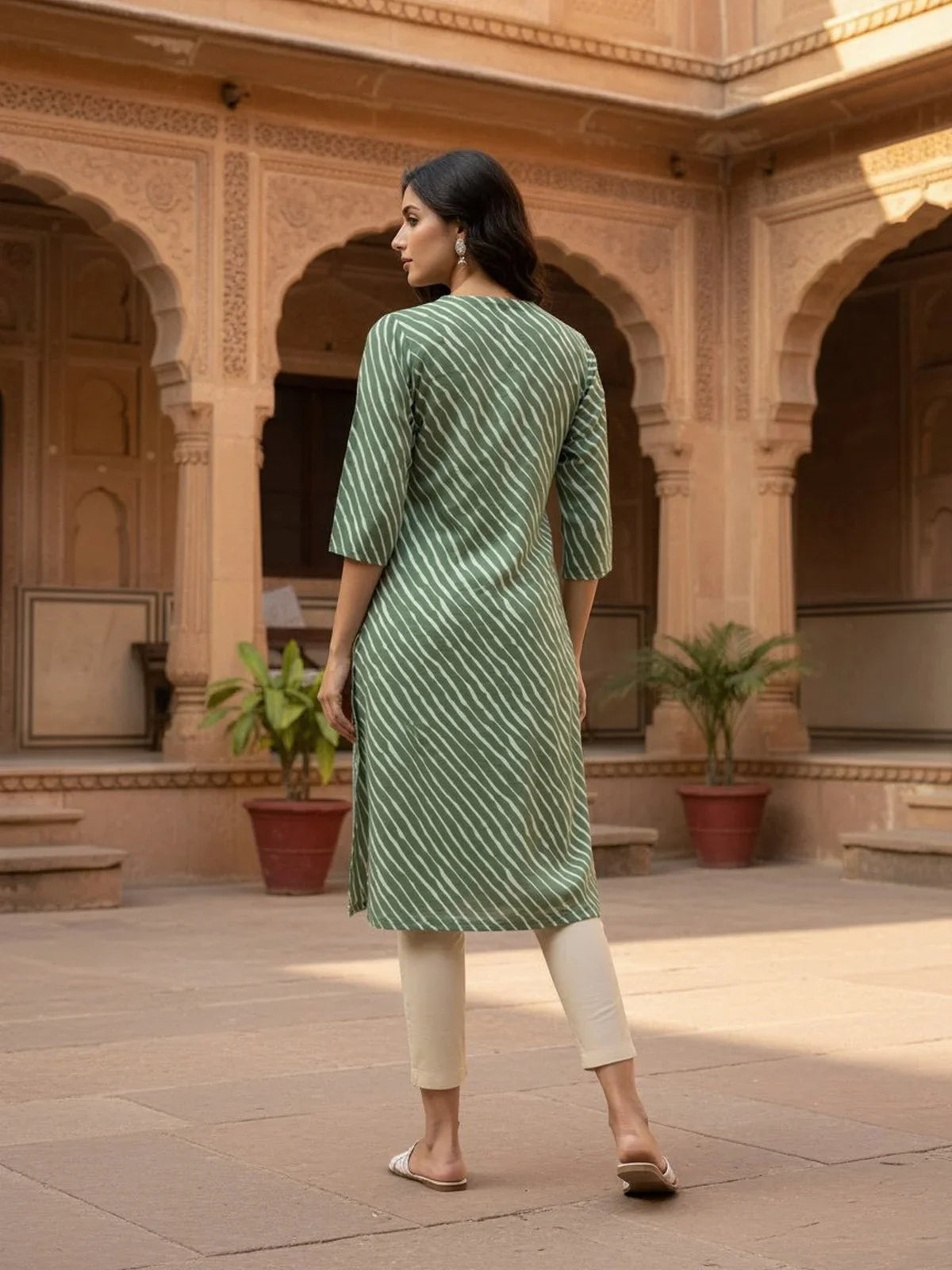 Buy Cotton Embroidered Straight Calf Length Kurta-Green