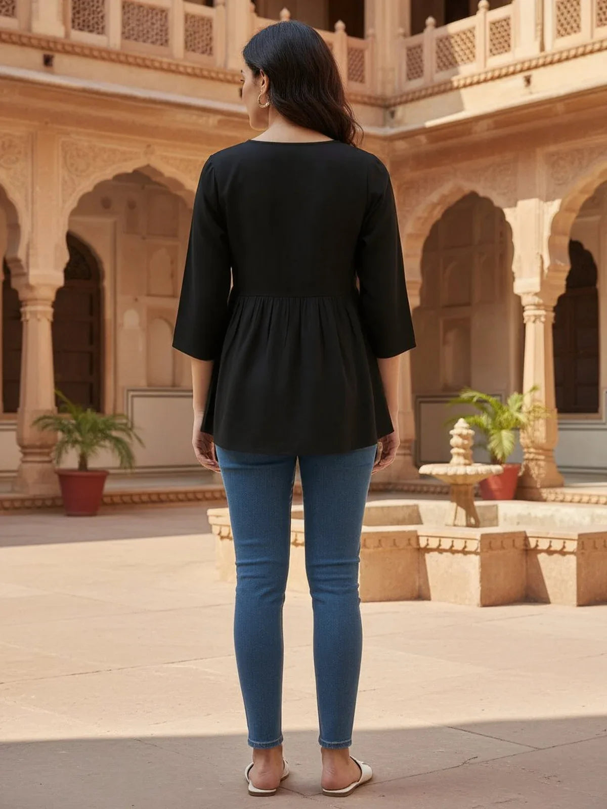 Buy Rayon Embroidered A-Line Short Length Short Kurta-Black