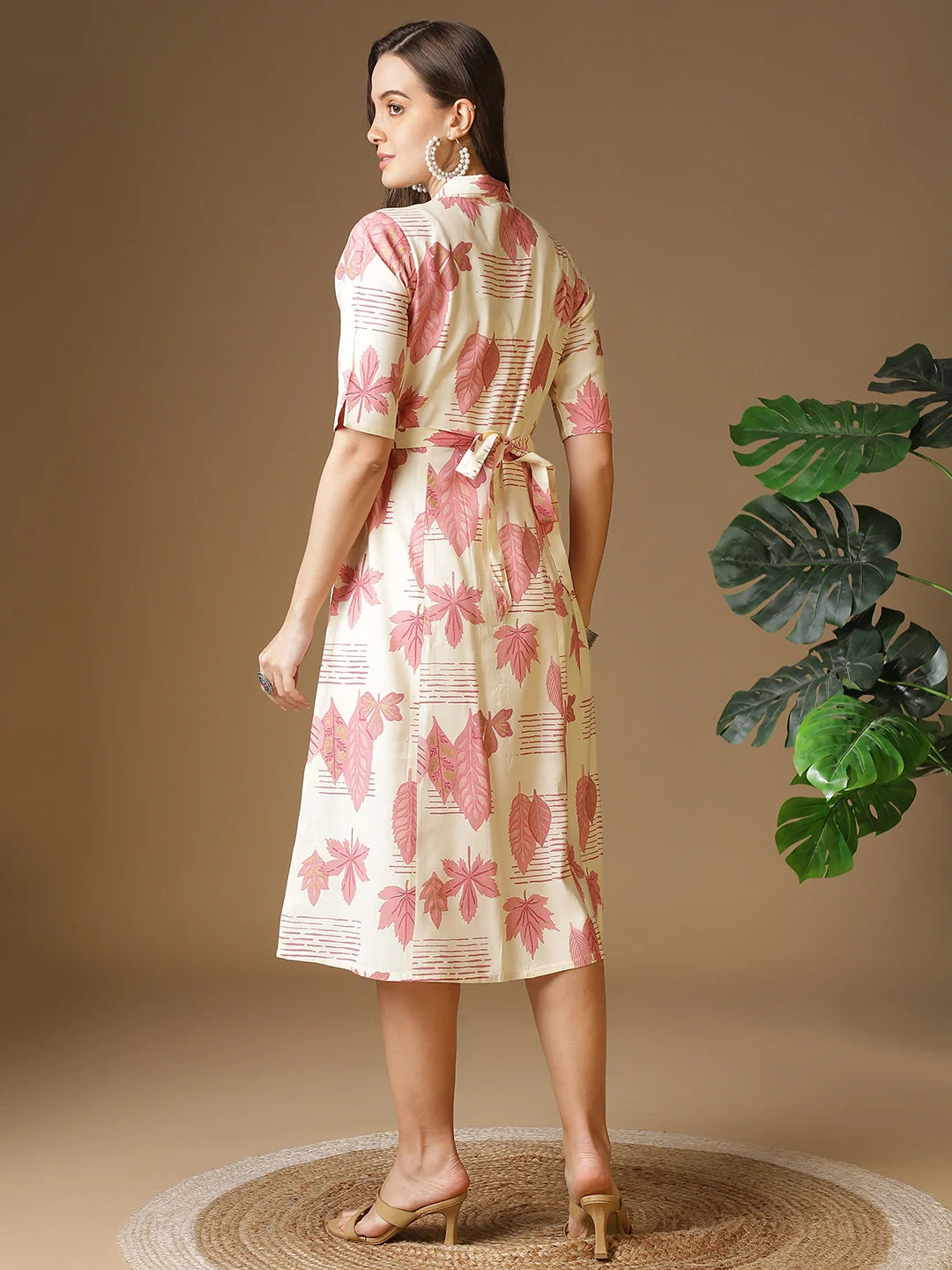 Buy Rayon Printed Shirt Style Calf Length Ethnic Dress-Pink