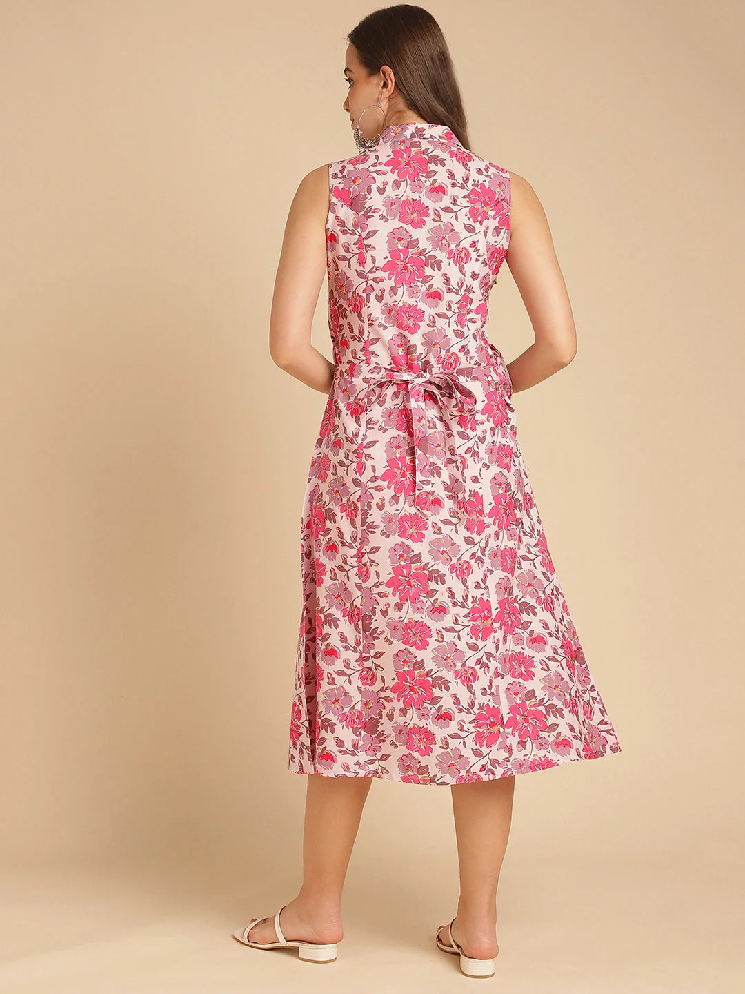 Buy Rayon Printed Shirt Style Calf Length Ethnic Dress-Pink