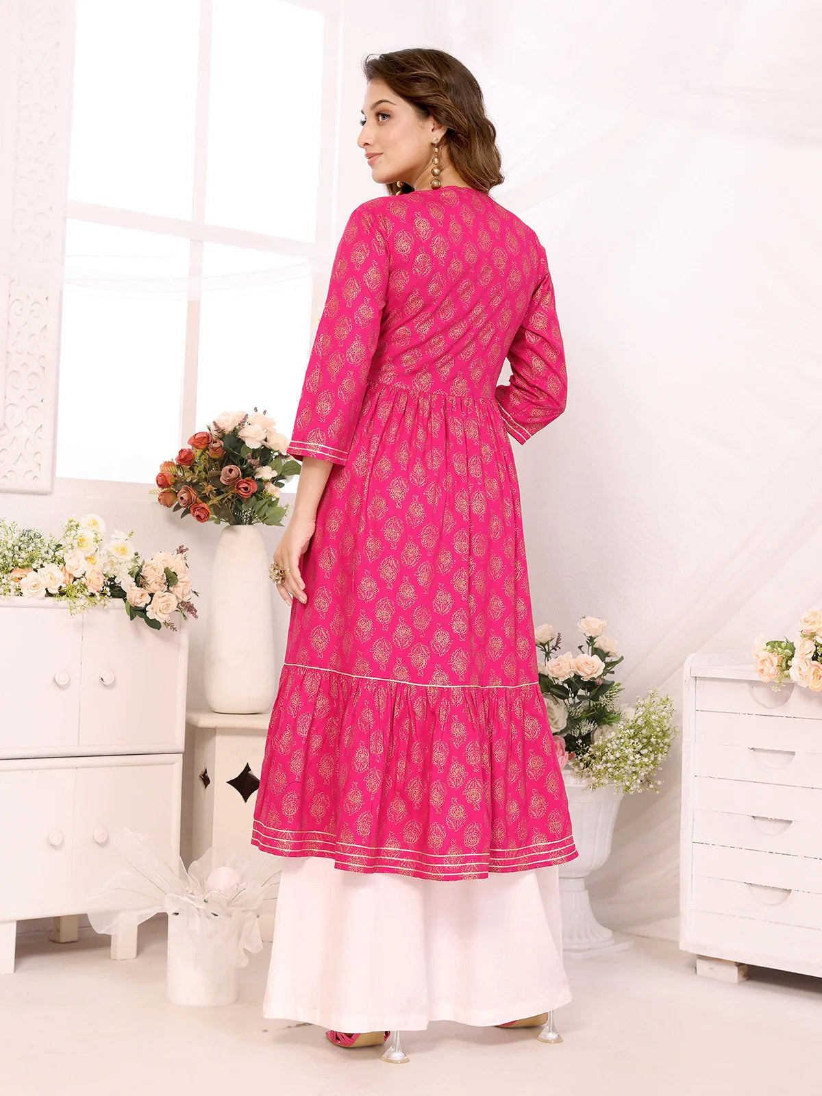 Buy Rayon Embroidered Calf Length Anarkali Kurta-Pink