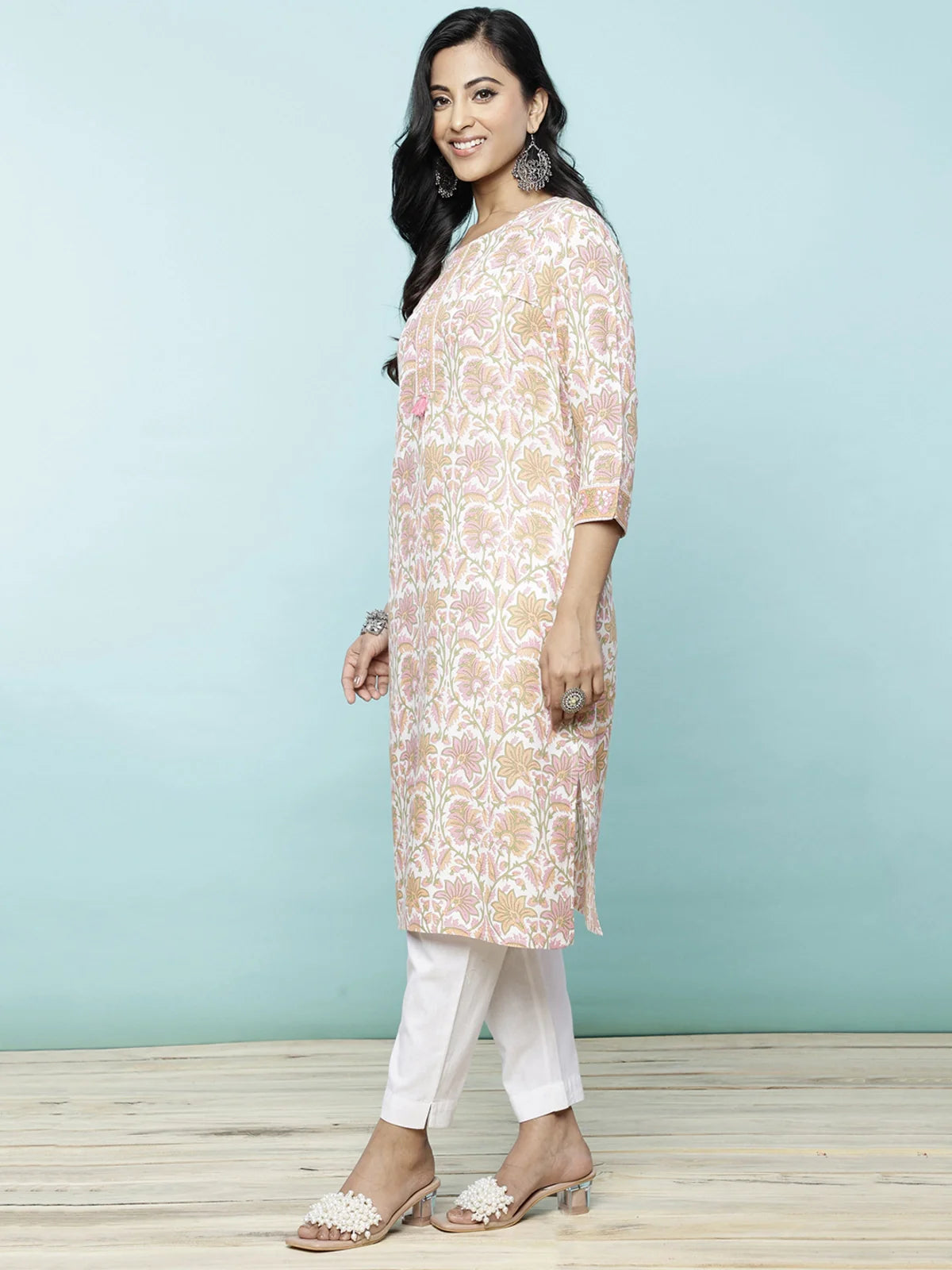 Buy Rayon Floral Printed Knee Length Straight Kurta-Multicolor