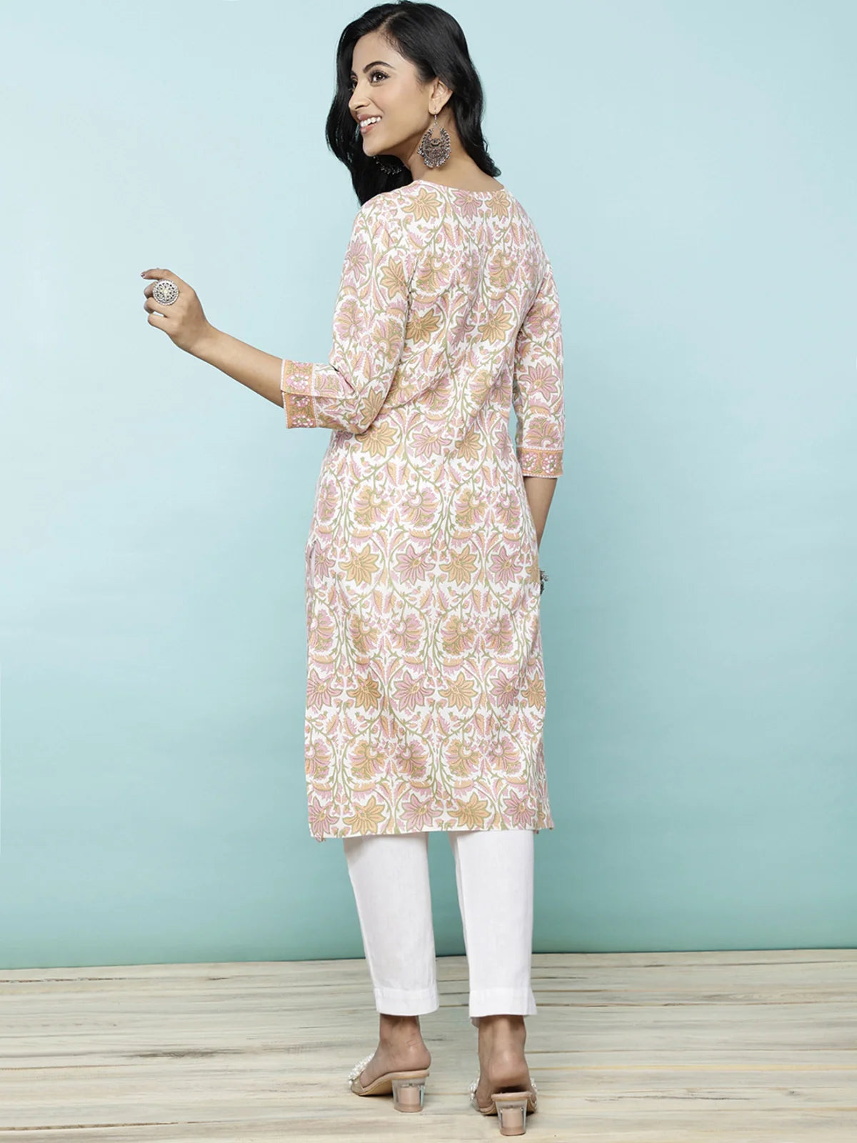 Buy Rayon Floral Printed Knee Length Straight Kurta-Multicolor