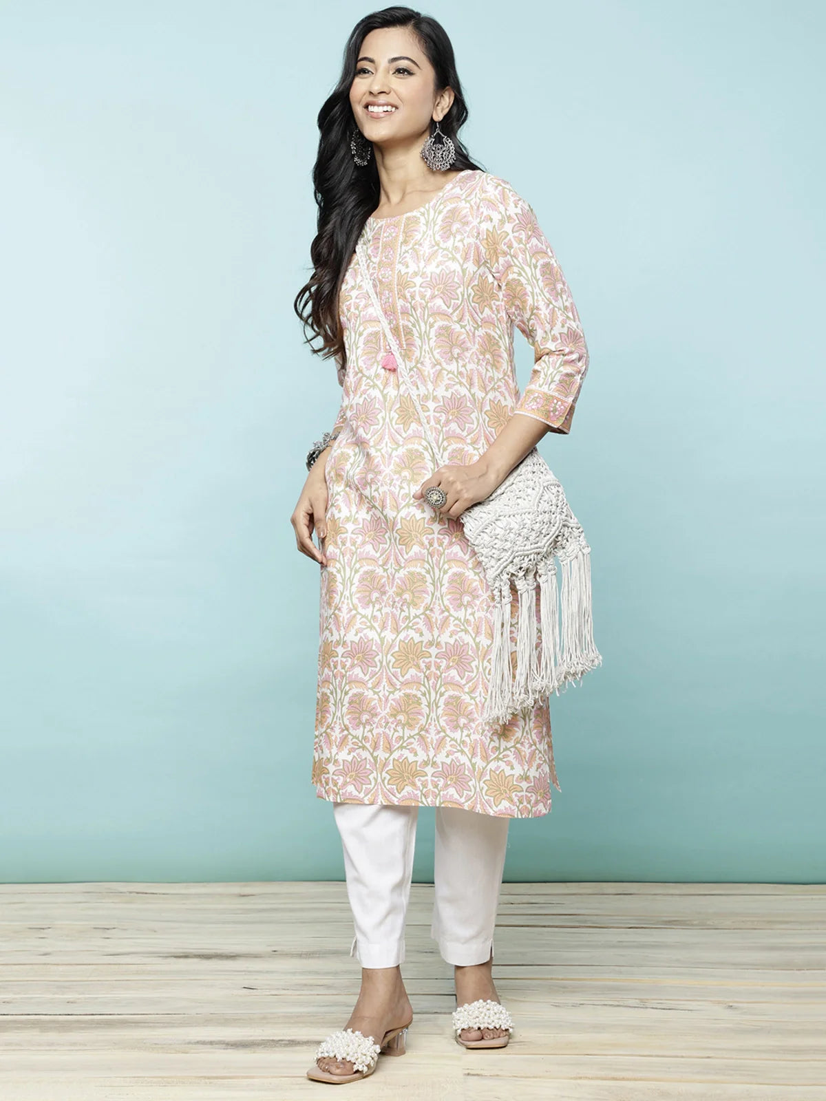 Buy Rayon Floral Printed Knee Length Straight Kurta-Multicolor