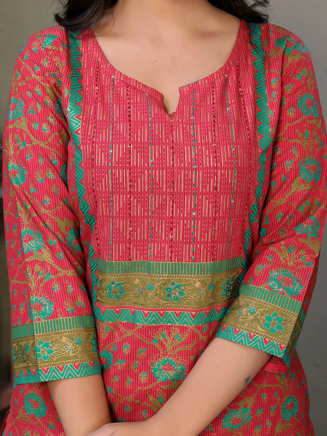 Buy Cotton Embroidered Knee Length Straight Kurta-Red