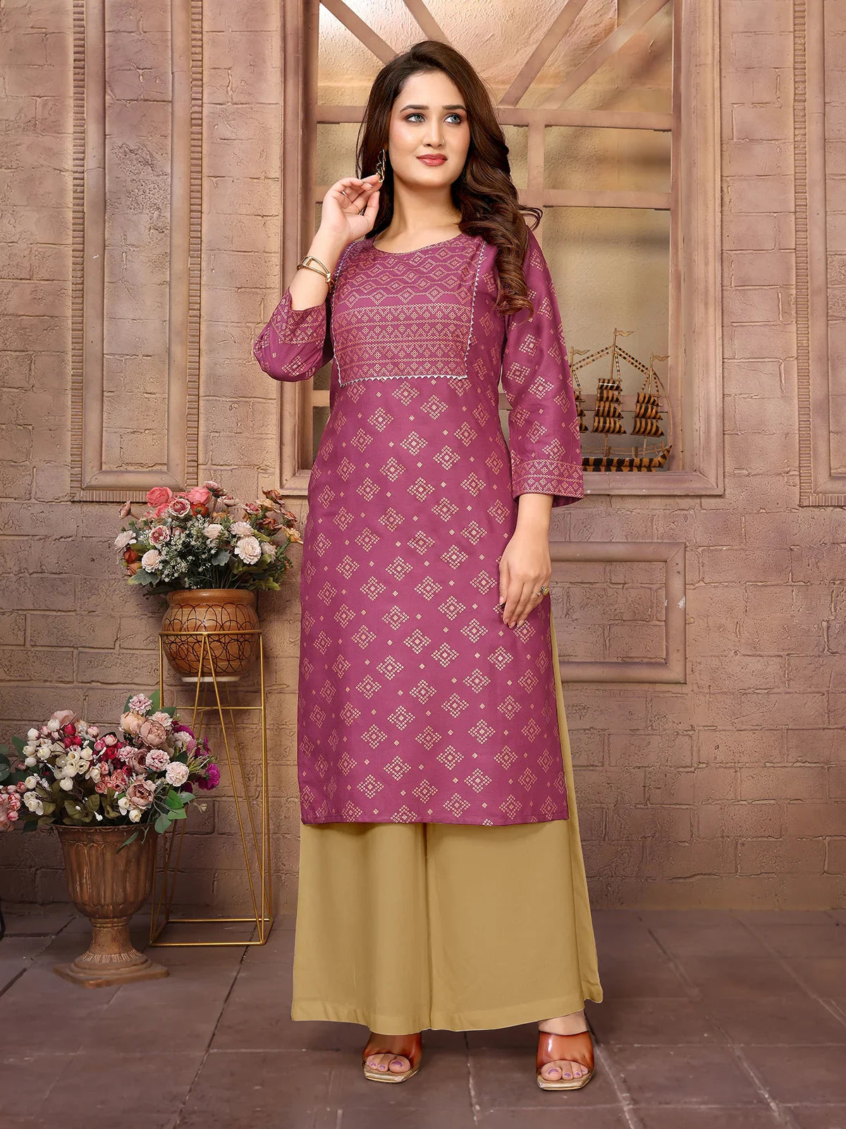 Buy Rayon Printed Knee Length Straight Kurta-Wine