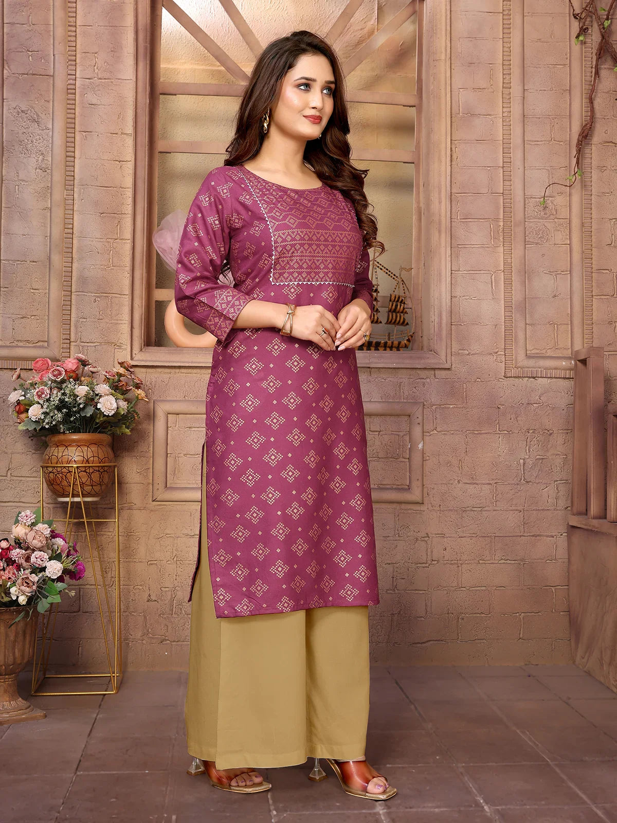 Buy Rayon Printed Knee Length Straight Kurta-Wine