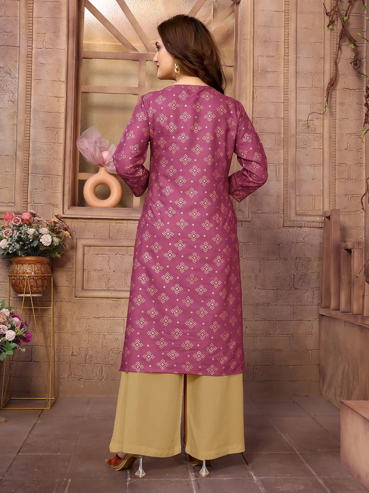 Buy Rayon Printed Knee Length Straight Kurta-Wine