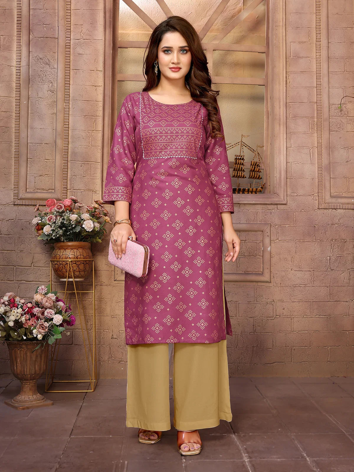 Buy Rayon Printed Knee Length Straight Kurta-Wine