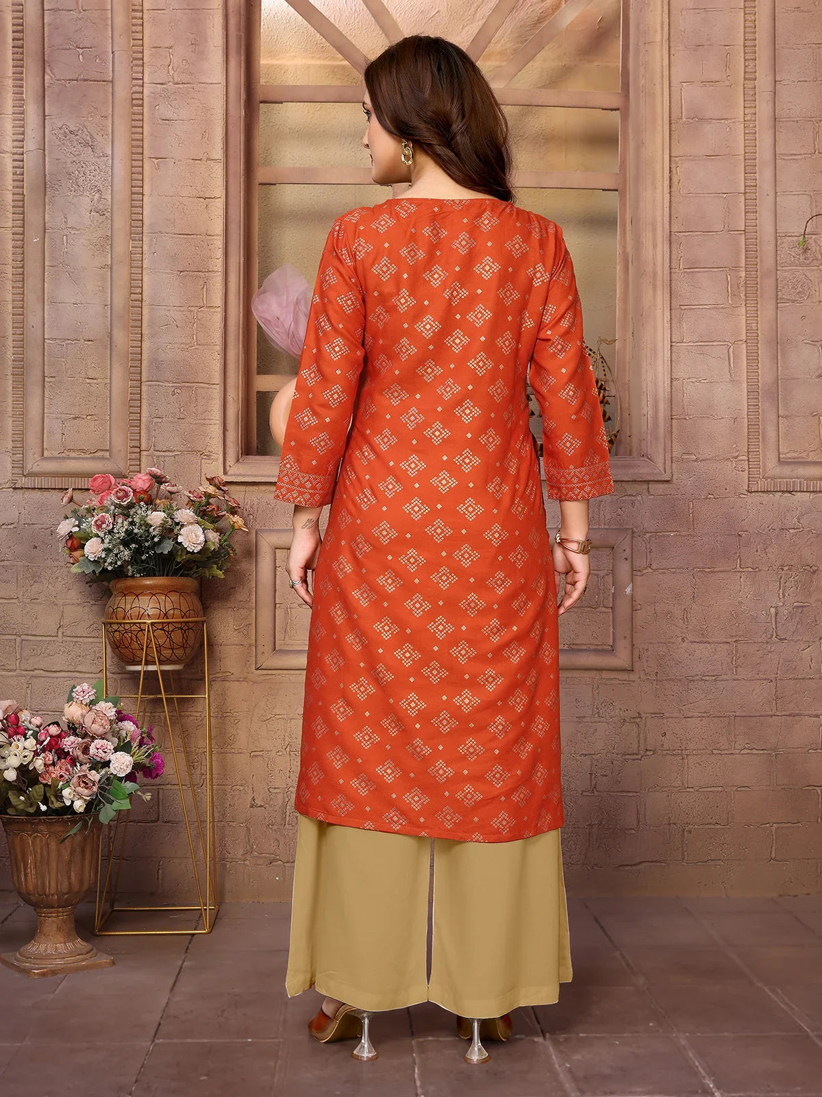 Buy Rayon Printed Knee Length Straight Kurta-Orange