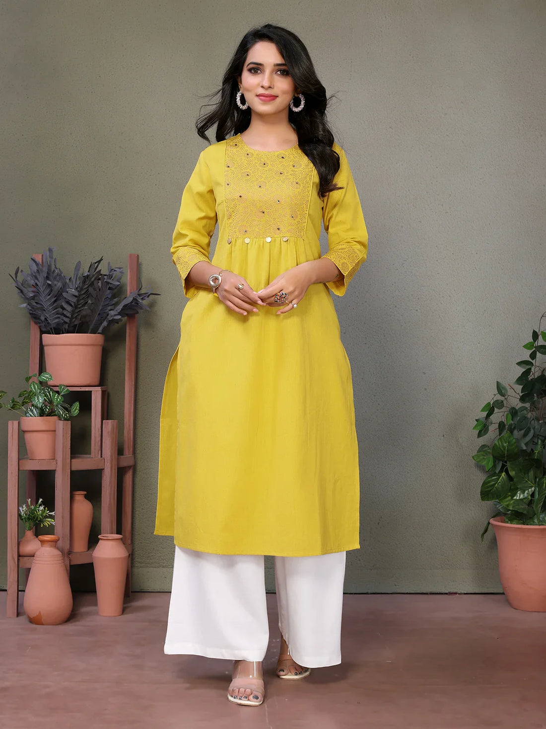 Buy Cotton Printed Calf Length Straight Kurta-Yellow