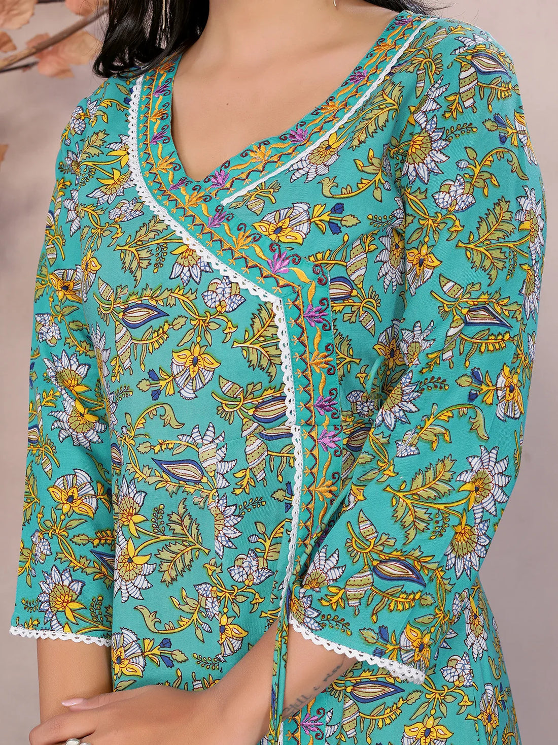 Buy Rayon Printed Calf Length Angarakha Kurta-Green