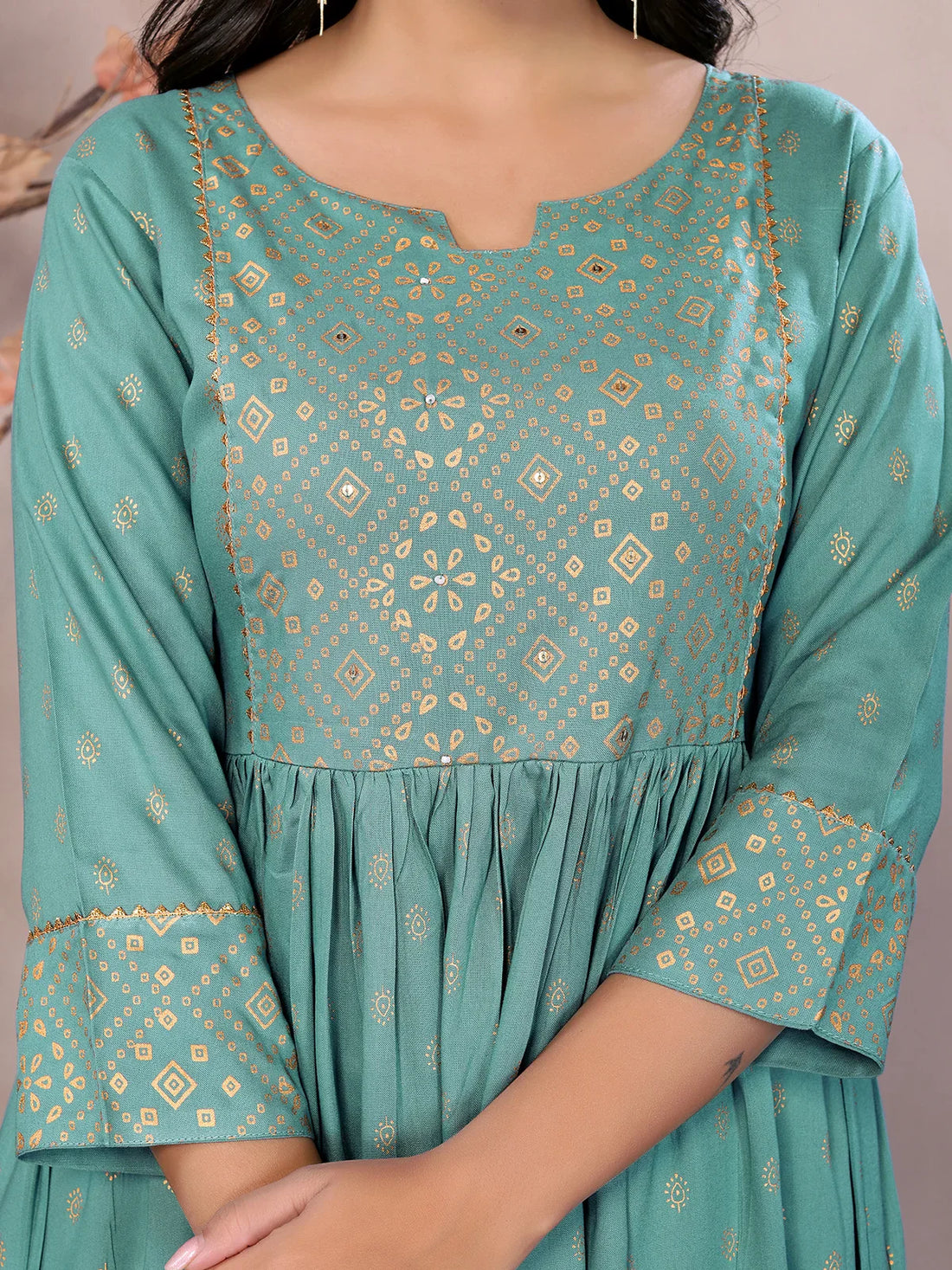 Buy Rayon Printed Calf Length Anarkali Kurta-Sea Green