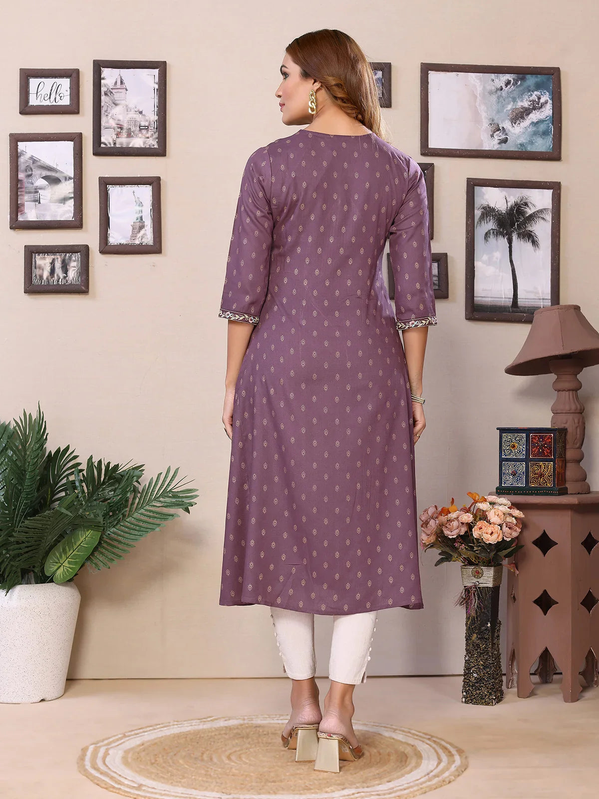 Buy Rayon Embroidered Calf Length Flared Kurta-Wine