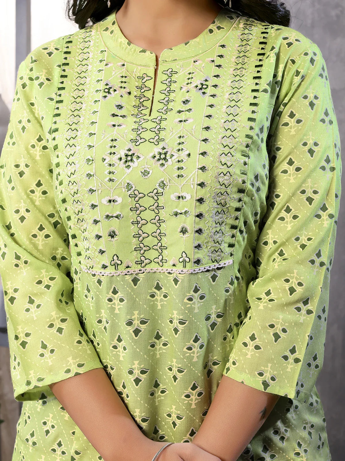 Buy Rayon Embroidered Calf Length Flared Kurta-Green