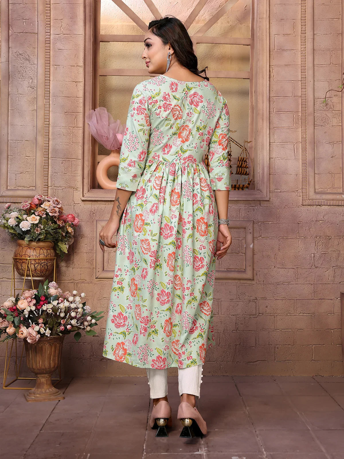 Buy Rayon Printed Calf Length Anarkali Kurta-Mint Green