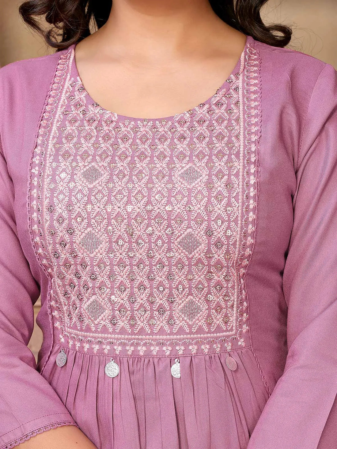 Buy Rayon Embroidered Calf Length A-Line Kurta-Wine