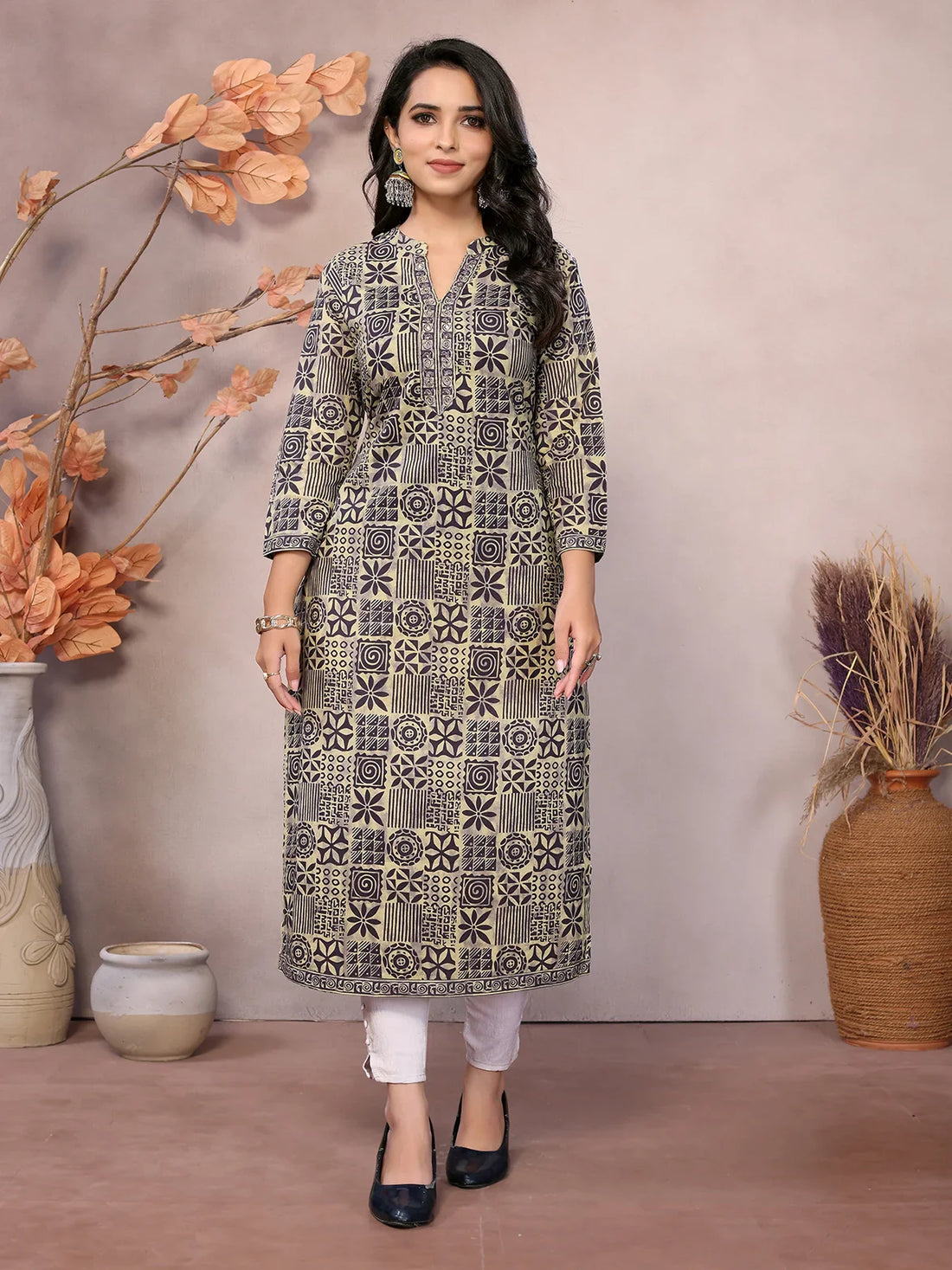 Buy Cotton Embroidered Calf Length Straight Kurta-Dark Grey