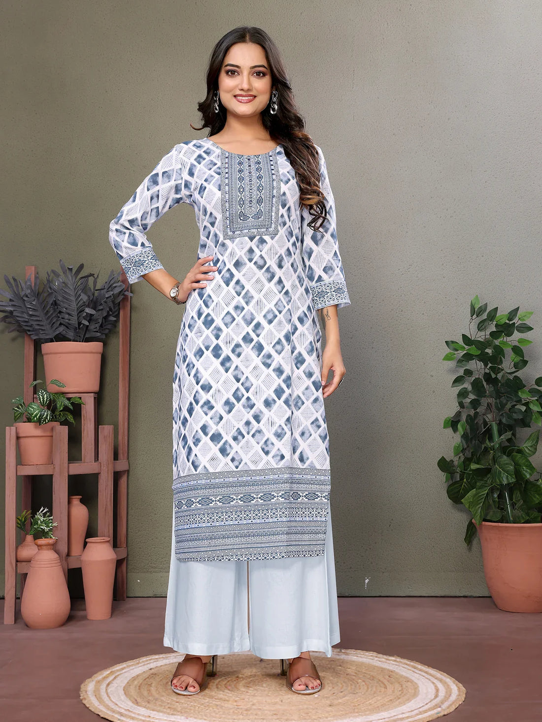 Buy Cotton Embroidered Calf Length Straight Kurta-White