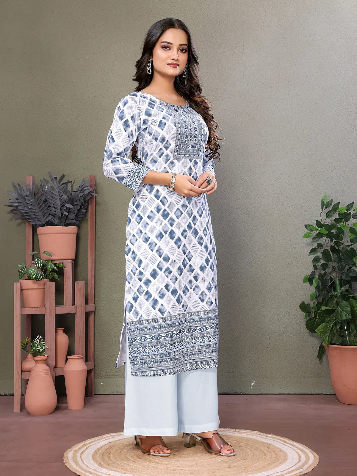 Buy Cotton Embroidered Calf Length Straight Kurta-White