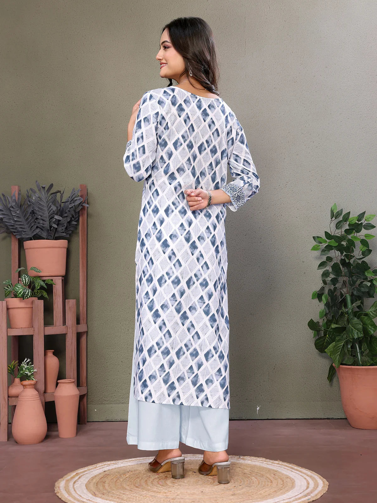 Buy Cotton Embroidered Calf Length Straight Kurta-White